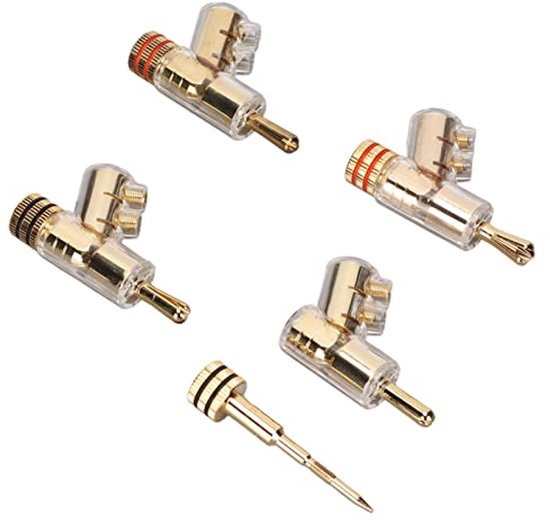 4Pcs Locking Banana Connectors, 45 Degree Angled Banana Plugs 24K Gold Plated Locking Speaker Plug Supports Maximum 7mm Wire Diameter for Speakers — afbeelding 5