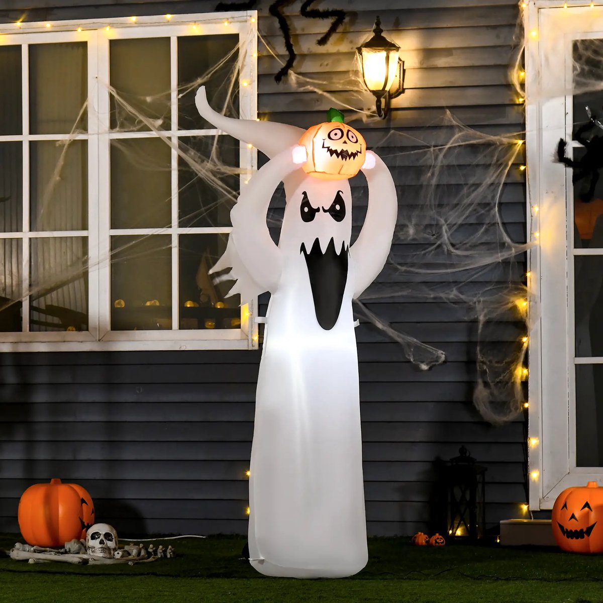 Pugsdrly Halloween opblaasbaar spook 1,8 m decoratie met LED's wit + oranje polyester 80 x 40 x 180 cm