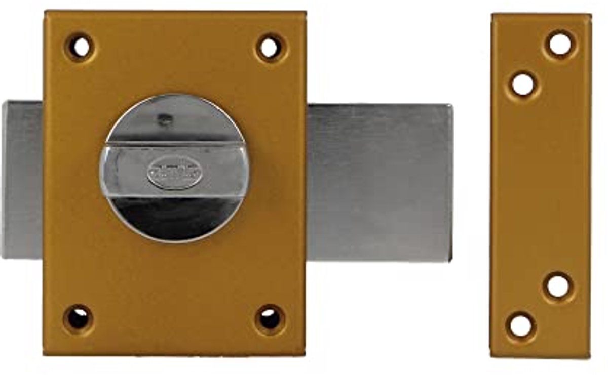 Overslagslot met hefboomsluiting voor houten deuren - 85 x 65 mm, goud