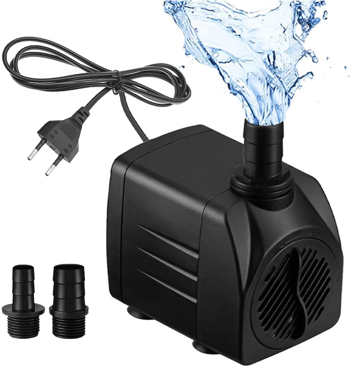Stille 10 W Mini-Waterpomp 600 L/U - met 1,4 M Snoer en 2 Sproeiers - voor Aquaria, Vijvers en Fonteinen