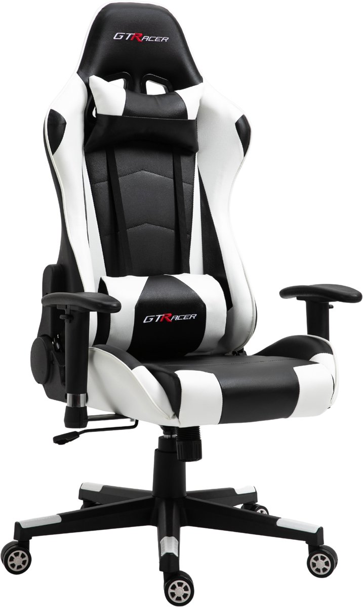 GTRacer Pro Gaming Stoel Ergonomisch Zwart/Wit - GTRacer - €99,99