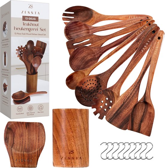 Erreke Keukengerei van Olijfhout, Handgemaakt Mediterrane Keukenset, Houten Lepel en Spatel, 4-delige Natuurlijke Houten Set