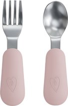 Broemba RVS Kinder Bestek - Baby Cuillère & Baby Fourchette avec grip silicone - 100% sans BPA Babybestek - Kinder Cuillère et Fourchette - Rose Peuterbestek