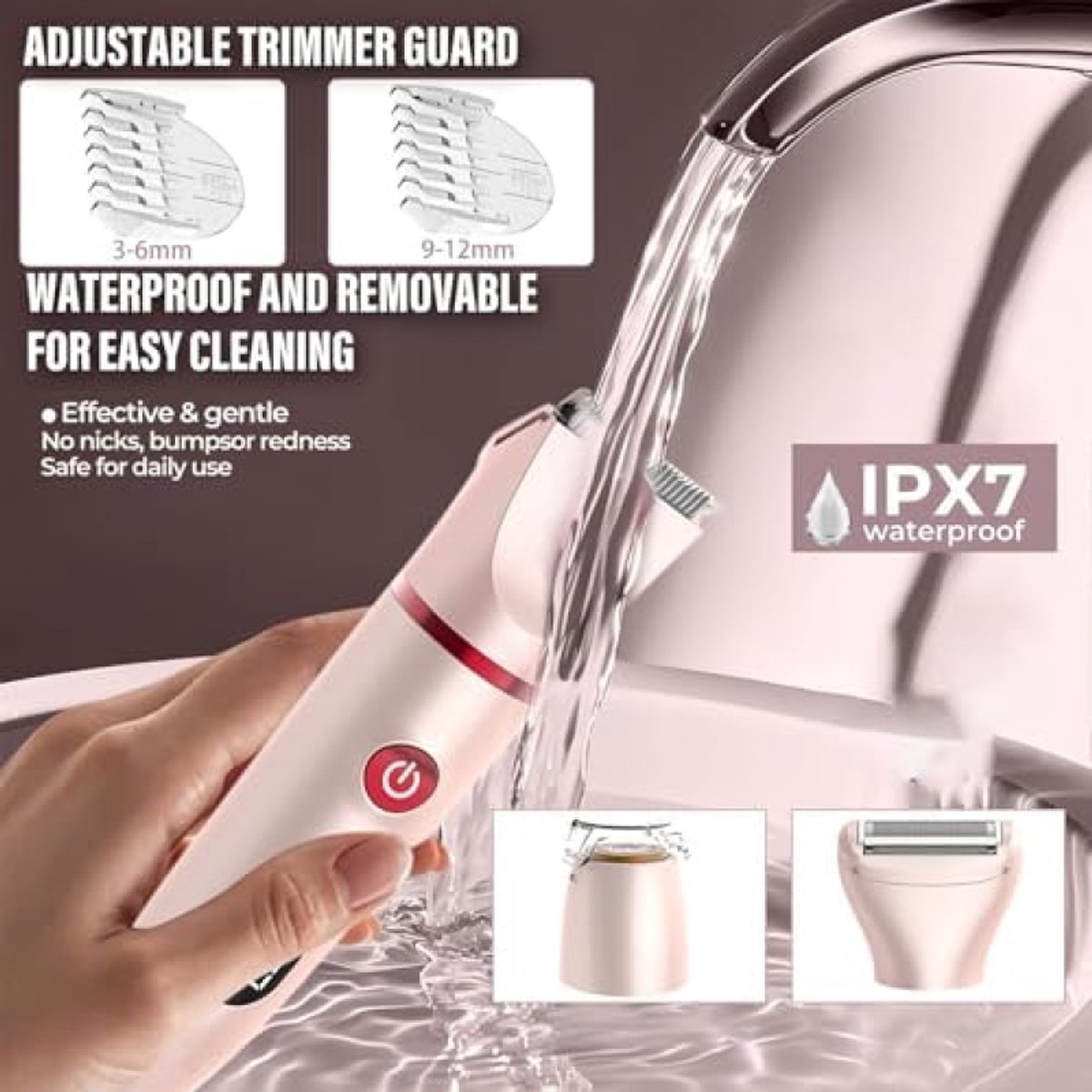 3-in-1 Elektrisch Scheerapparaat Dames Waterdicht Roze - afbeelding 2