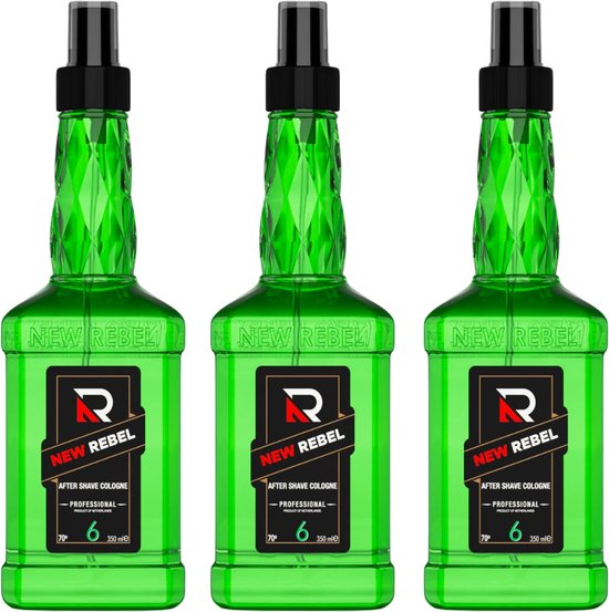 New Rebel After Shave Cologne Nr. 6 – 3 x 350 ml – Fris & Mannelijk – Verkoelend & Kalmerend – Professionele Aftershave Heren