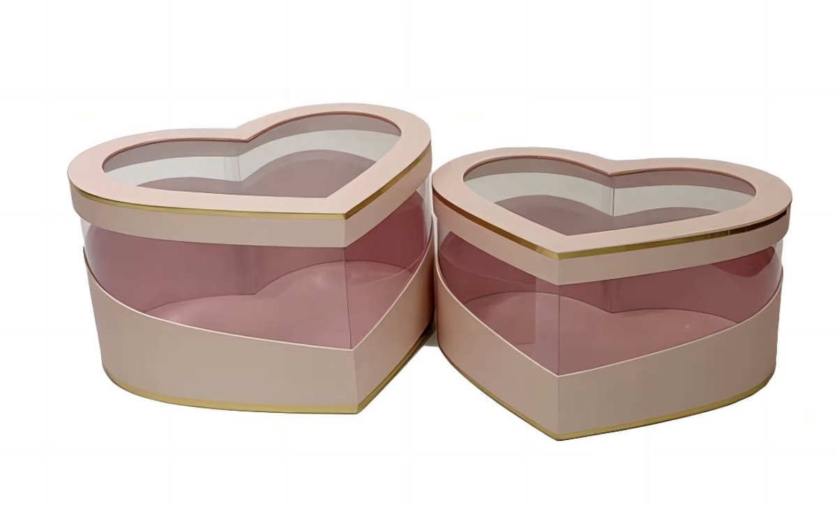 Luxe Hartvormige Cadeaudoos met Transparant Deksel - 28*24.5*14.2 cm - Roze - Geschenkverpakking voor Cadeaus & Sieraden - Stevig & Herbruikbaar