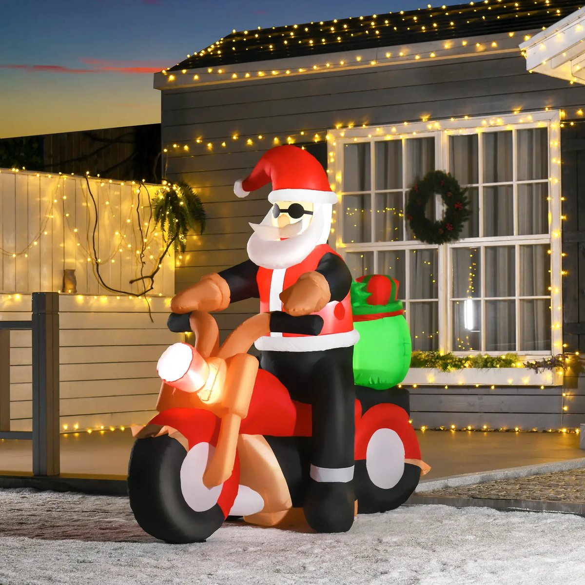 Pugsdrly Kerstversiering Opblaasbare kerstman Kerstversiering voor buiten, incl. ventilator, 1,65 m, rood + wit + zwart