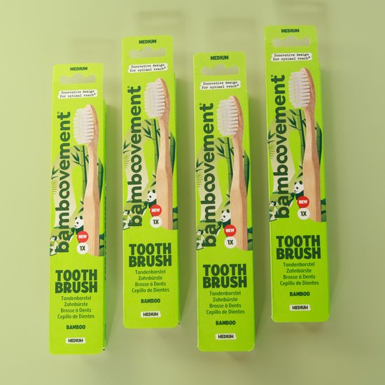 Bamboe Tandenborstel Set | 4x Medium | Handtandenborstel van FSC® Bamboe