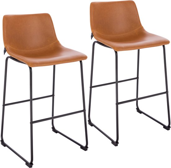 SVITA JOHN Set de 2 tabourets de bar - avec dossier, similicuir rétro cognac