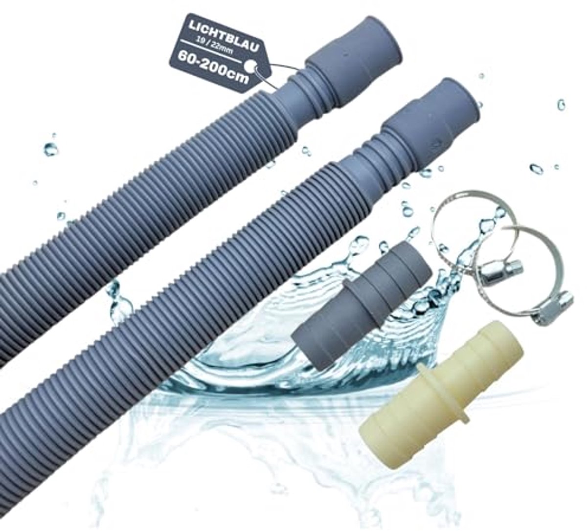 Afvoerslang en Verlengset 60-200 cm - Uittrekbare Waterafvoerslang voor Vaatwasser en Wasmachine met Connectoren