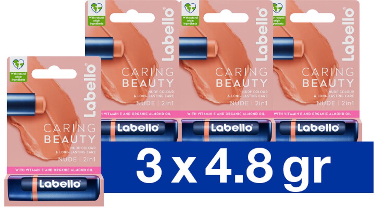 Labello – CLippenbalsem – aring Beauty Nude – 6 ml - Bulkverpakking - 3 stuks