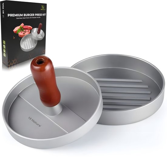 HI NATURE™ Burgermakers - Professionele Hamburgerpers en Hamburgermaker | Smash Burger - Strakke Grillgroeven - BBQ Accesoires - BBQ Gereedschap - Barbecue Accessoires - Antiaanbaklaag Burger Pres