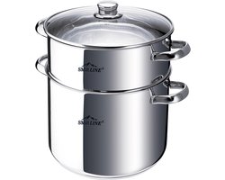 SMH LINE® Stoompan - Couscous pan - 8L - Ø 22 cm - Soeppan - RVS - Voor Alle Warmtebronnen incl. Inductie - Glazen Deksel