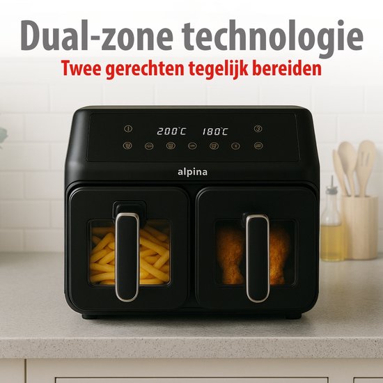 Deski Dubbele Airfryer 8L - Timerfunctie - Tot 200 Graden - Zwart