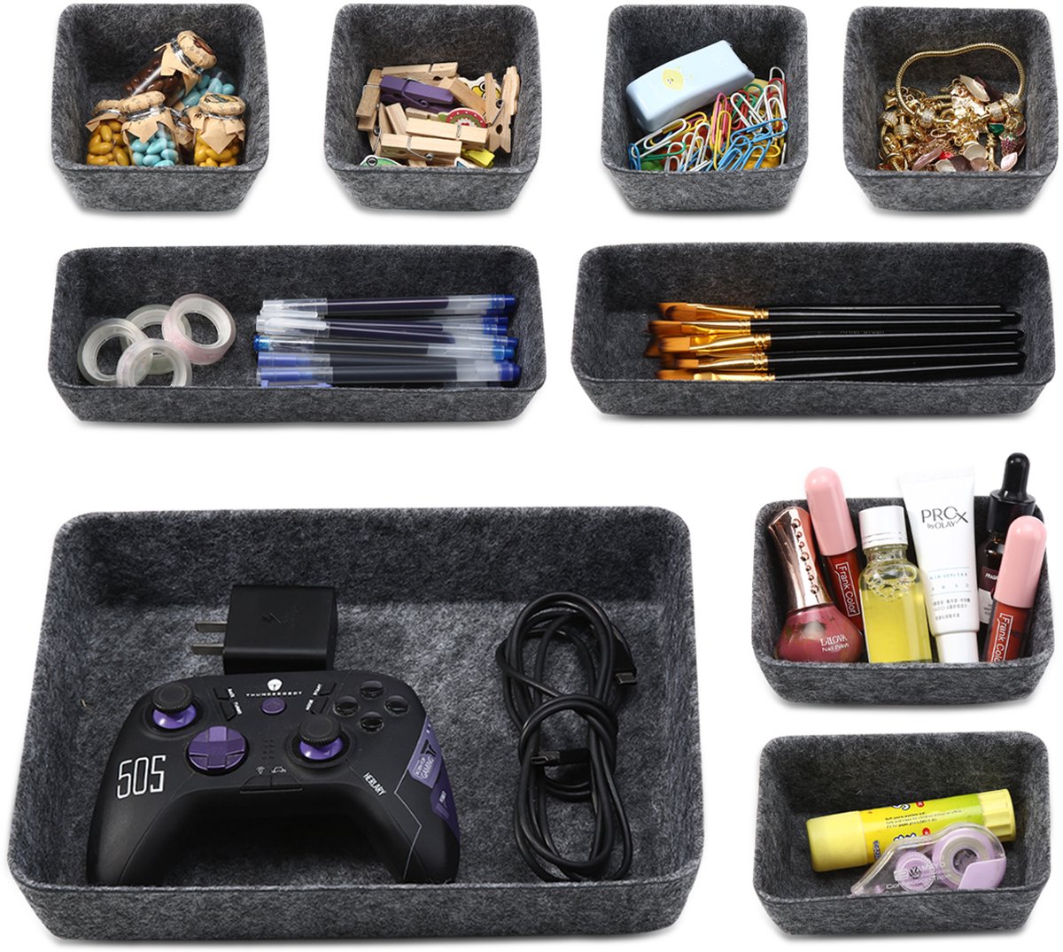 Behave Lade Organizers - 9 stuks - Vilt - Grijs - Multifunctioneel - Flexibel - Cadeauverpakking