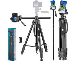 Studio ME Telefoon Statief - 180 cm - Camera Statief - Zwart - Top Down - Horizontale arm voor Topshots - Overhead - Flatlay -Monopod - Tripod Smartphone - Telefoonhouder - Tripod Iphone - Statief Telefoon / Camera / DSLR
