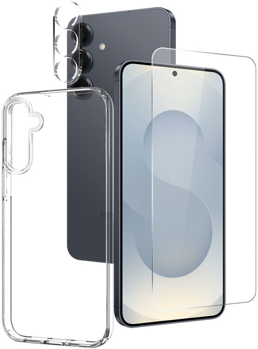 NORTHJO Hoesje - Geschikt voor Samsung Galaxy S25 FE Hoesje - NORTHJO 3-in-1 CombiDeal - Transparant TPU Hoesje met Glazen Screen Protector en Lens Protector - Transparant