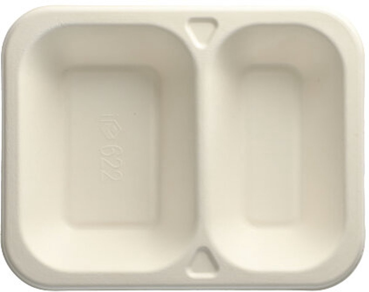100 Menubakken topseal Suikerriet 2-vaks 800 ml 4,2 cm x 18,5 cm x 23,5 cm wit
