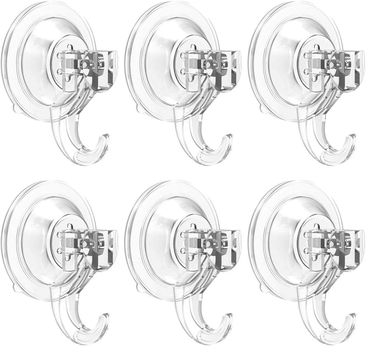 TOVBMUP 6-pack - Zuignappen - Geen boren nodig - Zuignappen met haken - Herbruikbaar - Extra sterke zuignappen - Geschikt voor badkamers, ramen, glas en keukens - Transparant - Maximale belasting 3 kg