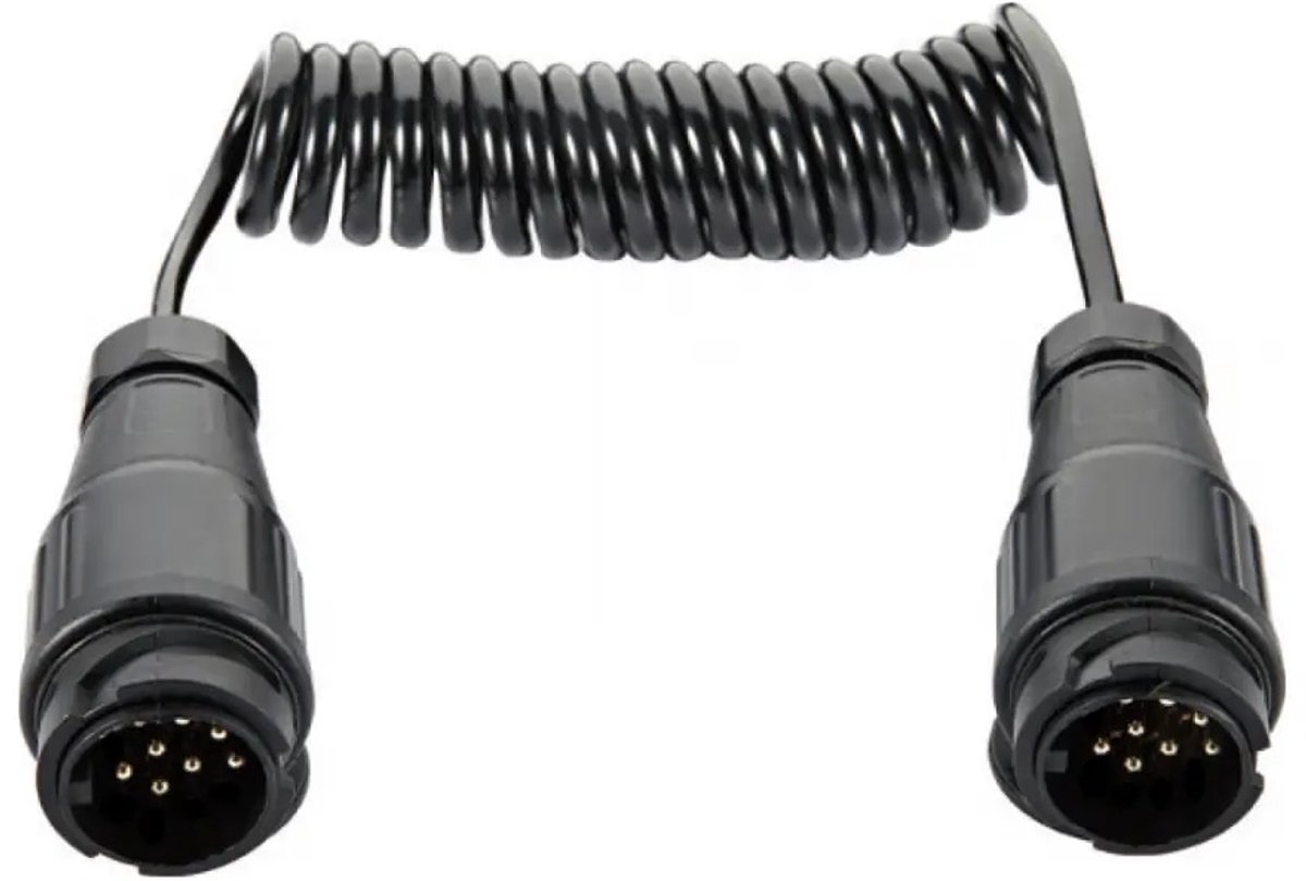spiraalkabel 13-polig 12v – kunststof plug & socket – 3 meter - aanhanger kabel