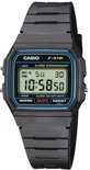 Zwarte Casio F-91W digitale horloge met een vierkant scherm en zwarte band.