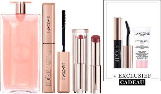 Lancôme Idôle Eau de Parfum - 50ml & Lancôme Lash Idôle Flutter Extension Mascara Midi Zwart - 01 True Black & Lancôme Lip Idôle Squalane-12 Butterglow™ Glowy Lippenbalsem - Sheiks Rosy Nude 50 + 2 Cadeaus