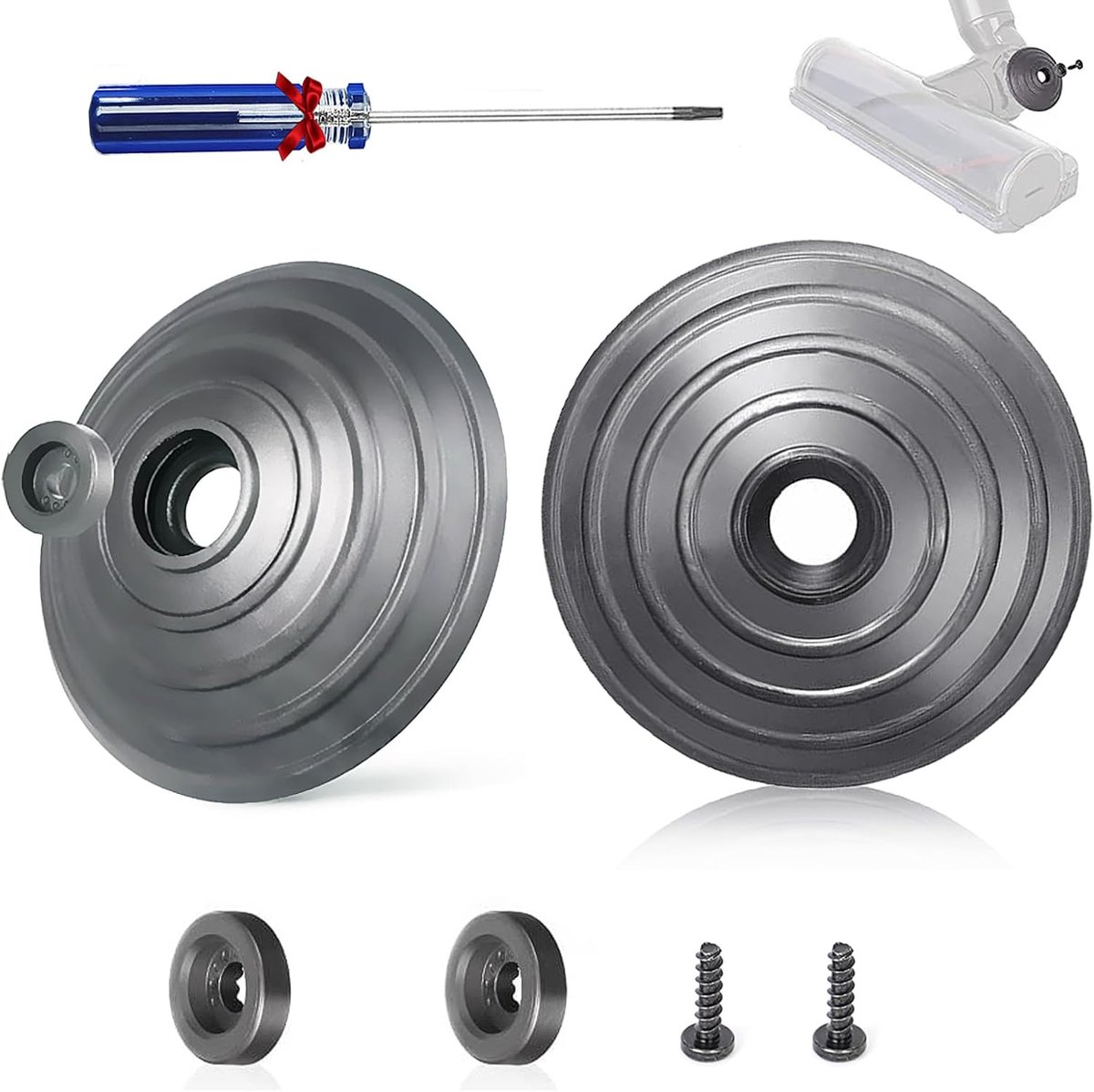 Vervangende V-Ball-wielen voor Dyson V6,V7,V8,V10,V12,DC58,DC59,DC62,DC72,DC74,SV10,SSV12,SV20 - Vervangende wielen voor stofzuigers - Direct Drive-accessoire voor stofzuigerkop - 35W, 50W - 2 wielen + 2 schroeven + 2 bevestigingen + schroevendraaier