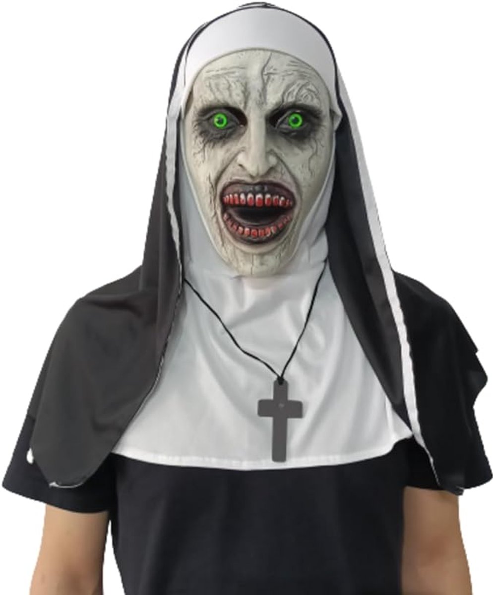 THE NUN Maske – Gruselige Nonne Vollkopfmaske aus Latex, Perfekt für Halloween, Horror-Events und Kostümpartys, Hochwertig, Unisex