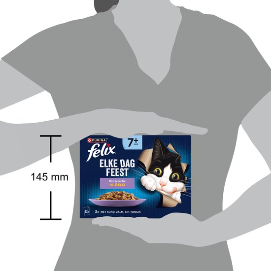 Felix Elke Dag Feest 7+ Senior Mix Selectie - Kattenvoer Natvoer - Zalm Tonijn Kip & Rund - 48 x 85 g