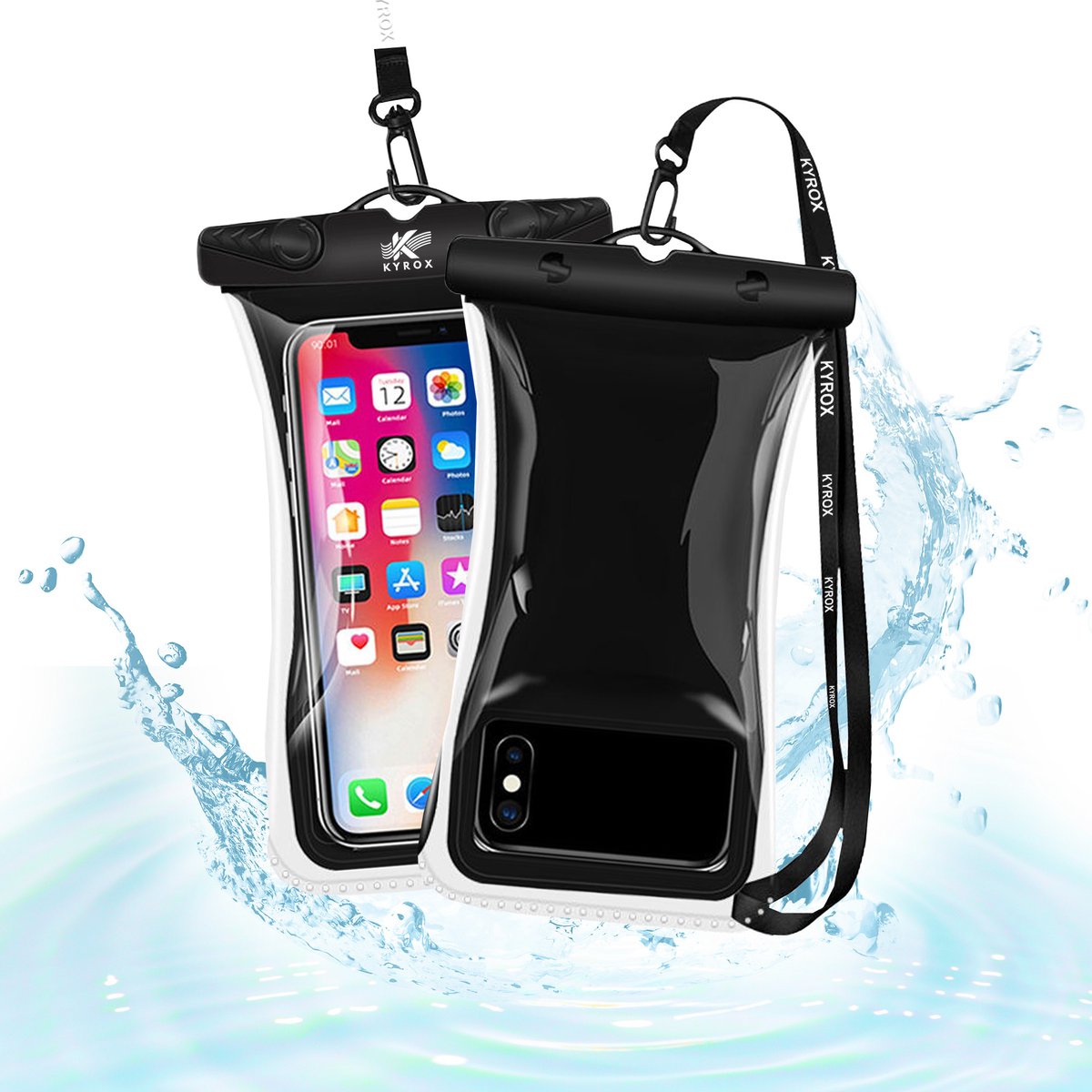 Kyrox Waterdicht Telefoonhoesje – Onderwater Hoesje Telefoon – Waterbestendige Telefoonhoes – Drijvend – Universeel voor Alle Smartphones – Gevoelig Touchscreen – met Verstelbare Band – Tot 7 Inch – Waterdichte Telefoonhoesje – Zwart