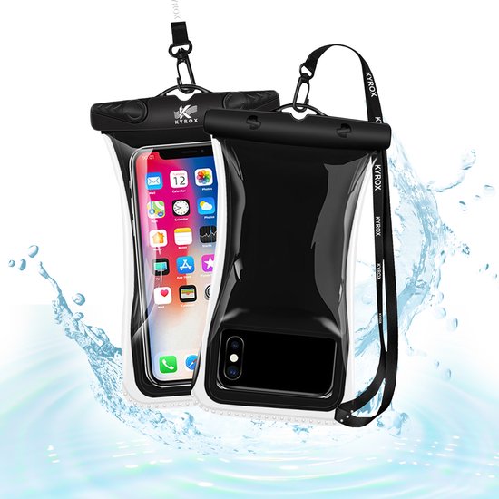 Kyrox Waterdicht Telefoonhoesje – Onderwater Hoesje Telefoon – Waterbestendige Telefoonhoes – Drijvend – Universeel voor Alle Smartphones – Gevoelig Touchscreen – met Verstelbare Band – Tot 7 Inch – Waterdichte Telefoonhoesje – Zwart