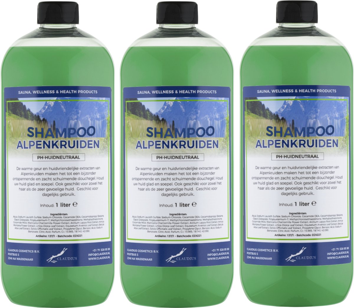 Shampoo Alpenkruiden - 1 liter (transparant) - 3 Stuks - voordeelverpakking - Voordeelverpakking - Haarverzorging