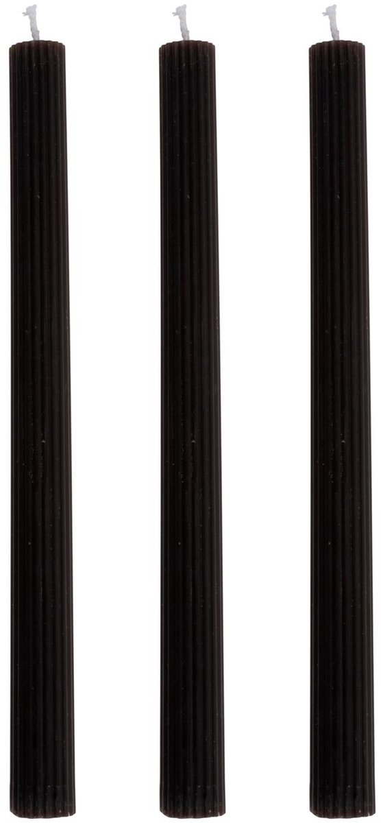 Arti Casa Kaarsen Set - 3 Stuks Geribbelde Dinerkaarsen - Zwart
