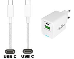 OneOne 45W super snellader met 2 poorten. Oplader met sterke 3,0m USB C naar C kabel. PD lader adapter past op Samsung Galaxy S10, S10e, S20, S21, S22, S23, S24, S25, S26 (Edge, FE, Lite, Plus +, Ultra)