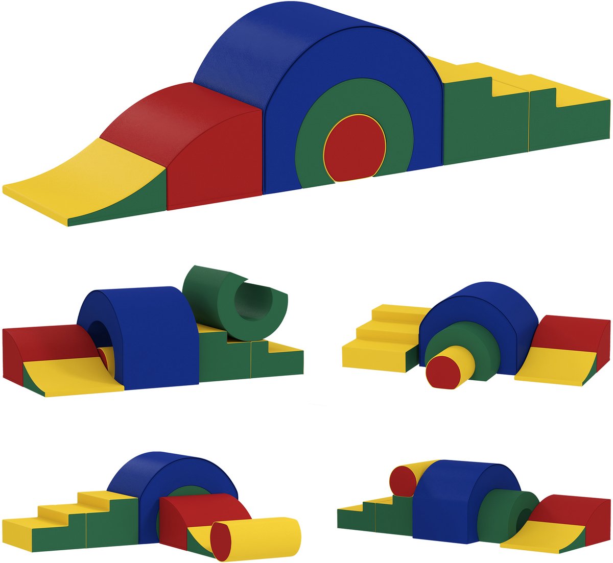 AIYAPLAY Kinder Speelset van Zacht Schuim Kunstleer, EPE-schuim 181L x 39B x 44H cm Rood+Groen+Blauw+Geel