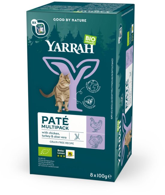 Yarrah Bio Kattenvoer Multipack Paté Graanvrij Kip - Kalkoen 8 x 100 gr