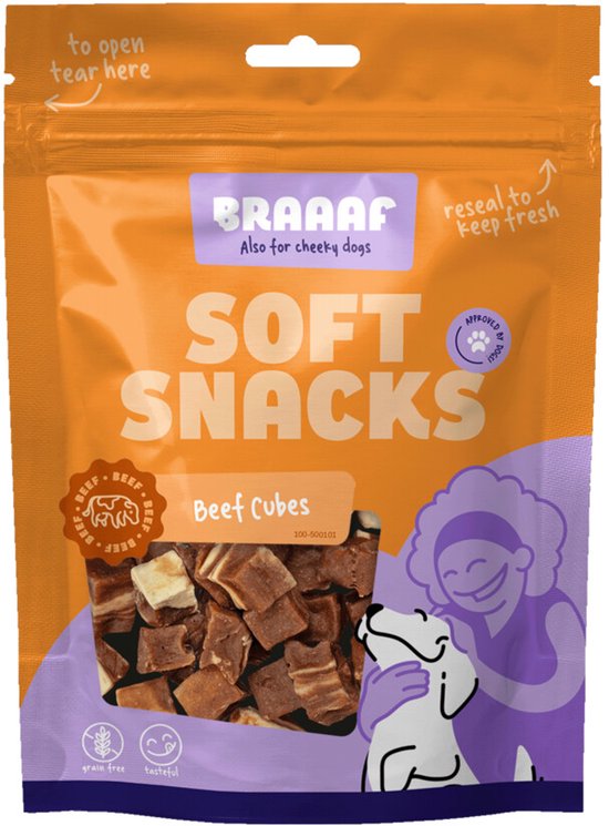 Braaaf Blokjes Hondensnack Rund Steak met Vis - 10 x 85 gr - Voordeelverpakking