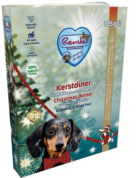 Renske Vers Vlees - Kerst Limited Edition - Hondenvoer - 395 gr - 10 stuks