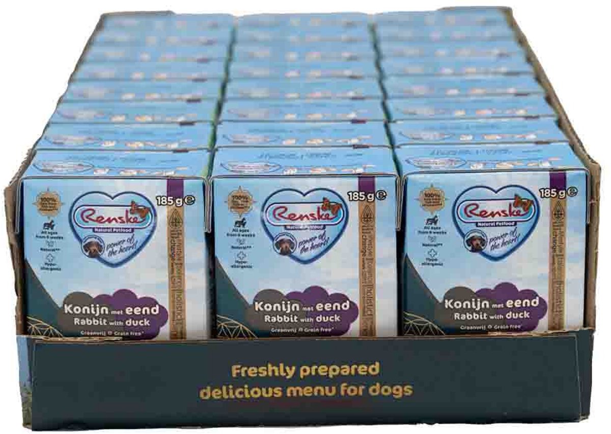 24x Renske Vers Graanvrij Tetra Hondenvoer Nat Konijn met Eend 185 gr