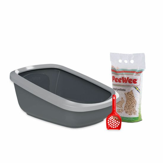PeeWee EcoGranda XXL Kattenbak Startpakket Grijs/Antraciet - 66,5 x 48,5 x 28 cm