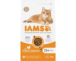 3x IAMS Cat senior 11+ Kattenvoer Chicken 3 kg