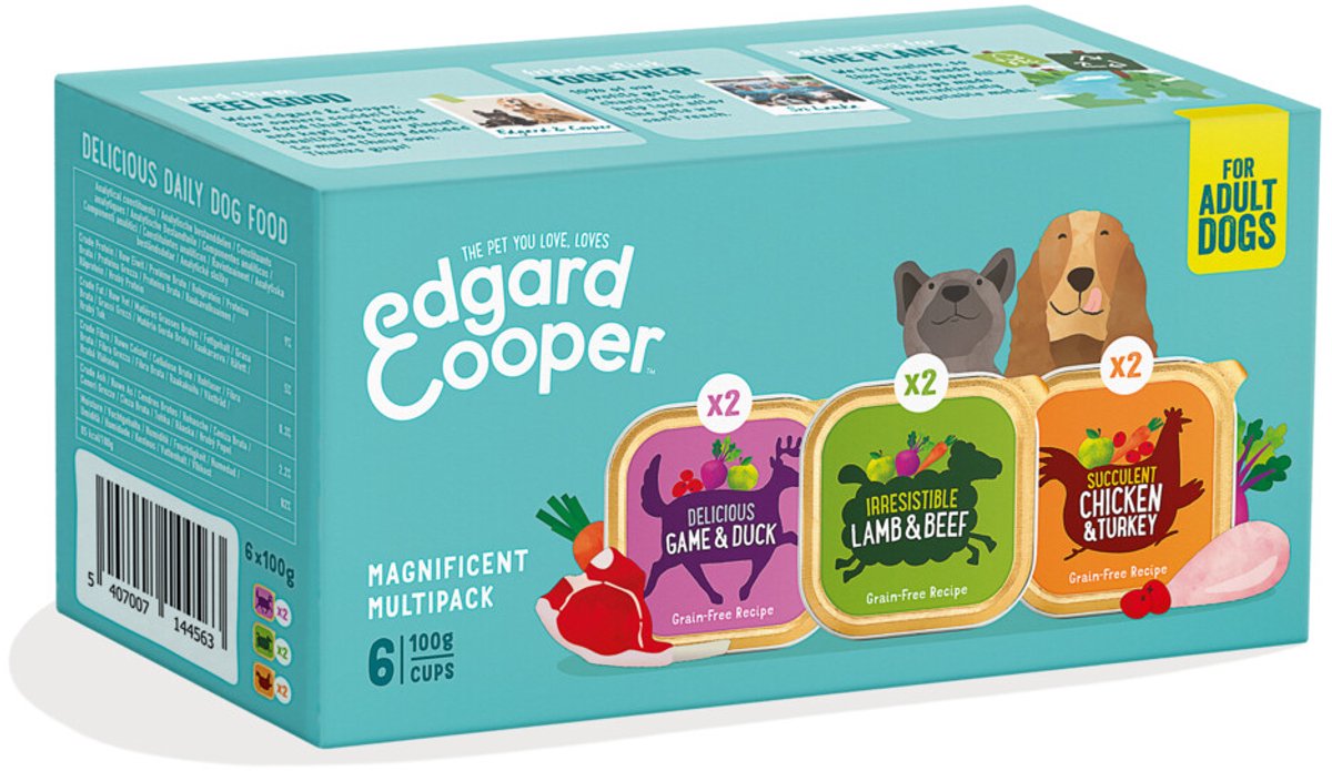 12x Edgard&Cooper Hondenvoer Multipack Kip - Wild - Lam 6 x 100 gr