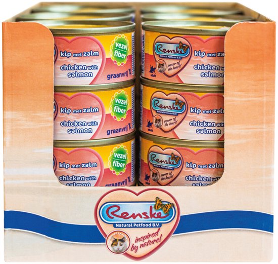 Renske Vezel Kattenvoer Nat Kip - Zalm - 24 x 70 gr - Voordeelverpakking