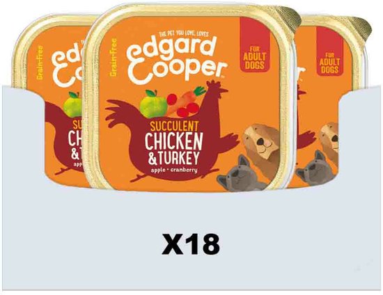 18x Edgard & Cooper Kuipje Honden Natvoer Hondenvoer Kip - Kalkoen 300 gr