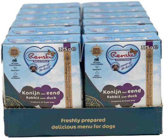 Renske Vers Graanvrij Tetra Hondenvoer Nat Konijn met Eend - 12 x 375 gr - Voordeelverpakking
