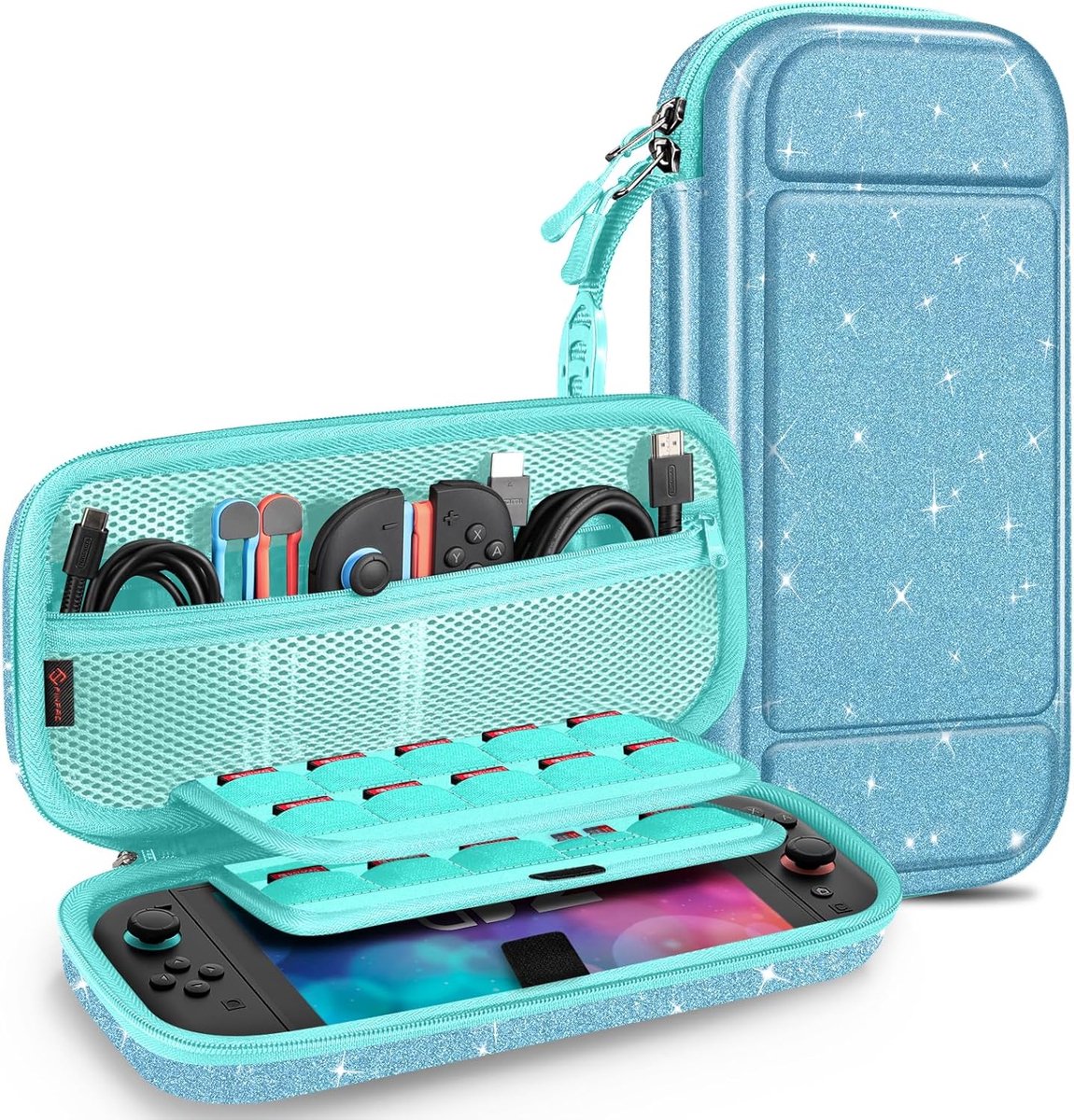 Zandarix Geschikt voor Nintendo Switch 2 - Hard Shell Beschermhoes - Draagbare Reistas met 20 Game Card Slots - Binnenzak voor Accessoires - Blauwe Vol Sterren