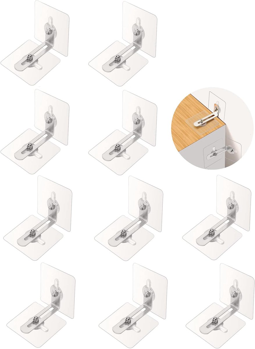 Image of 10 Pack Meubilair muurankers - Furniture Safety Anchors - Zelfklevende - Anti-tip Ankerset - Preventie van Vallend Meubilair - Geen Boor - Veiligheidsmetalen Beugel - Bescherm Baby&Huisdier - voor het Bevestigen van Boekenkastkastkast Dressoir