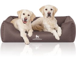 Knuffelwuff orthopedisch waterafstotend hondenbed Leon van velours met handgeweven karakter oversized XXXL 155 x 105cm grijsbruin