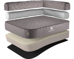 Knuffelwuff orthopedisch hoekhondenbed Winslow van laser-gewatteerd kunstleer XXXL 140 x 100cm Leuning rechts