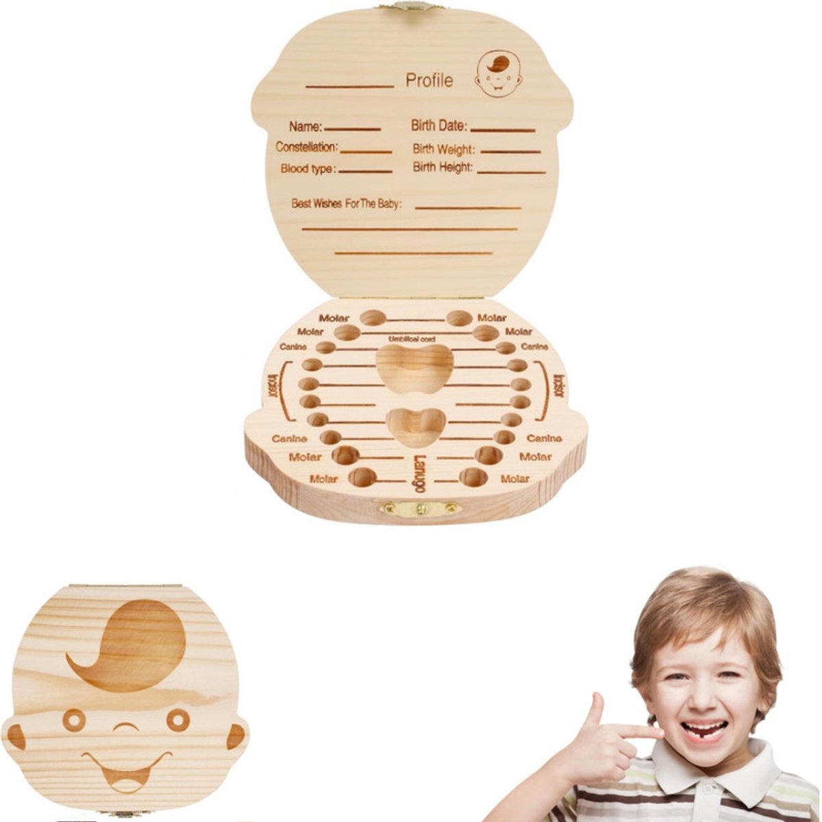 Image of 1 stuk - Kindertandendoosje - Tandenbewaardoosje - Tandenfee-bewaardoosje - Houten bewaardoosje voor melktanden - Houten bewaarcadeau - Originele houtkleur - 12,5*11,5*3cm - Geschikt als baby- en verjaardagscadeau